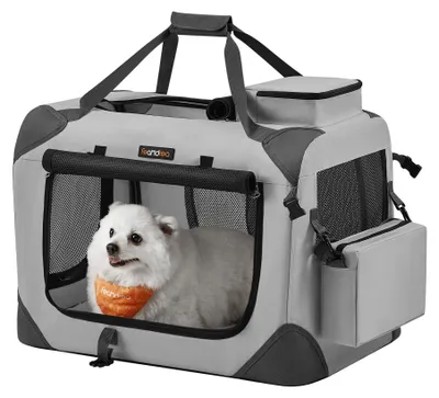 Produktbild von Feandrea Hundebox faltbar, Transportbox Hund, M, Hundetasche, Oxford-Gewebe, Netzstoff, atmungsaktiv tragbar transportabel, Metallrahmen, mit Griffen, Taschen, 60 x 42 x 42 cm, rauchgrau PDC060G02