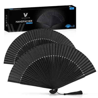 Produktbild von Villkin Handfächer – 2er-Set | Edler Bambus & Stoff | Perfekte Abkühlung für Sommer, Hochzeit & Events