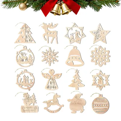 16 Holz-Anhänger Weihnachtsbaumschmuck, natur, 5 cm, verschiedene Motive