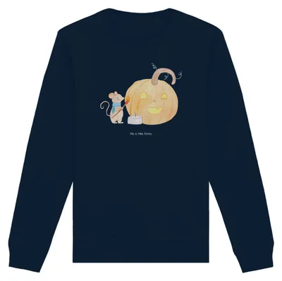 Produktbild von Mr. & Mrs. Panda Baumwoll Sweatshirt Kürbis Maus Größe S - French Navy - Geschenk, Kerzen, Trick Or Treat, Bio-Pullover, Sweater, Pullover, Dekoration, Halloween Deko