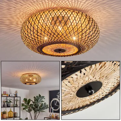 Produktbild von Decollatura moderne Deckenlampe aus Metall/Bambus in Schwarz/Naturfarben