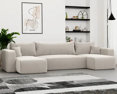 Image de Canapé d'angle Idohome - Canapé de salon avec fonction couchage et coffre de rangement, canapé d'angle, meuble rembourré, canapé, canapé moderne de couleur crème Poso 100 en forme de U Piano