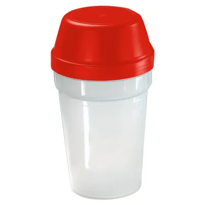 Produktbild von Shaker "Protein" 300 ml – Praktischer Becher mit Drehverschluss für Eiweiß- & Sportgetränke ideal für Fitness & Haushaltszutaten  - transparent/standard-rot