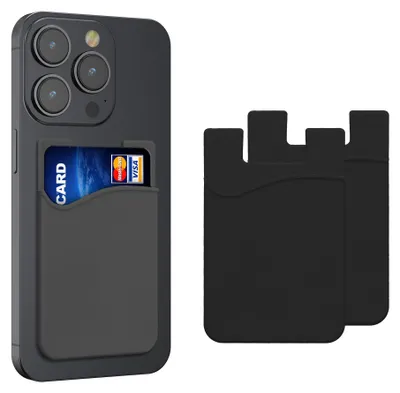 Productafbeelding van kwmobile 3x kaarthouderhoesje voor smartphone - zelfklevend - plakbare siliconen kaarthoes, zwart, zwart-grijs - afmetingen 8,5x5,5 cm