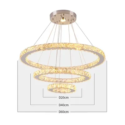 Zdjęcie produktu dla Lampa wisząca, kryształowe pierścienie, ściemnialna technologia LED, pierścienie 20x40x60cm, ściemnialny pilot zdalnego sterowania