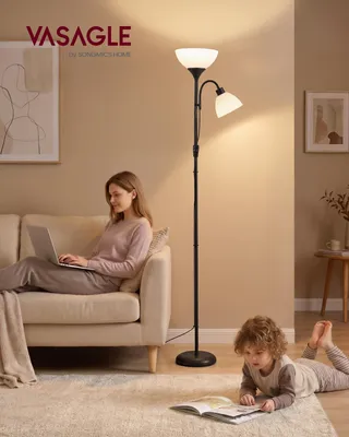 Produktbild von VASAGLE Deckenfluter Stehlampe mit Verstellbarer Leselampe 38,5 x 23,5 x 176 cm Schwarz