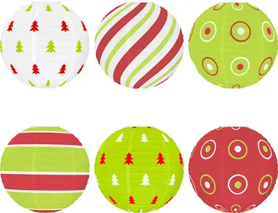 Produktbild von Rote und grüne Papierlaterne, 30,5 cm, runde Weihnachtslaterne zum Aufhängen für die Feiertags-Deckendekoration im Innen- und Außenbereich