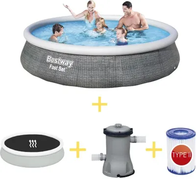 Produktbild von Bestway Pool - Fast Set - 396 x 84 cm - Inklusive Solarsegel, Filterpumpe & Filter