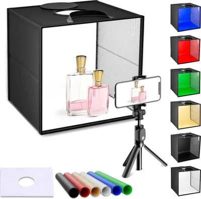 Immagine prodotto di Lightbox pieghevole - Tenda luminosa LED per studio fotografico Softbox - Dimensioni 40×40 cm - Portatile - Set sfondo - Bianco