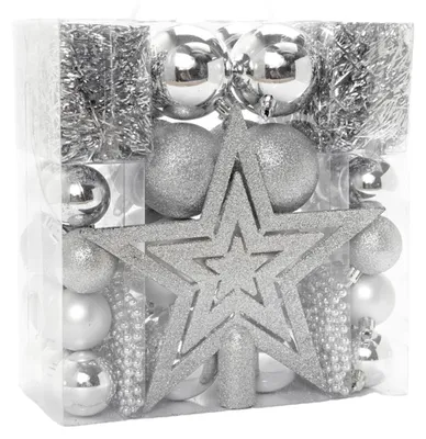 Weihnachtsbaumschmuck-Set, silber, 45-teilig, Kunststoff
