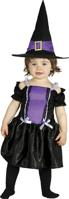 Productafbeelding van Heks Halloween babykostuum, toverhoed, jurk, magie, zwart, paars, maat: 86/92, kleur: zwart