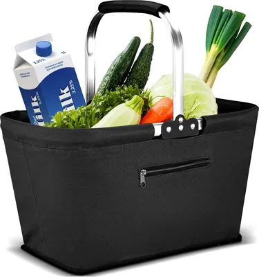 Produktbild von 26L Faltbar Einkaufskorb,Tragekorb Gro? Familie Einkaufstasche Praktischer Einkaufen Korb mit Gepolsterten Griffen fš¹r Reisen,Picknick Schwarz