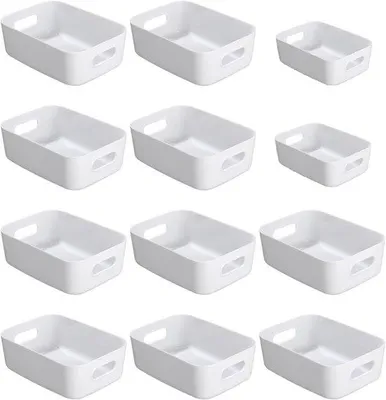 Zdjęcie produktu dla Plastikowe pojemniki do przechowywania, 12 sztuk, wielofunkcyjne, do kuchni, biura, łazienki, białe