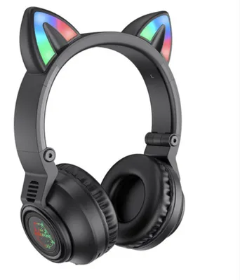 Obrázok produktu pre Borofone - Wireless Headphones Cat Ear BO18 bezdrôtové slúchadlá (Bluetooth 5.0, 400 mAh, ergonomický dizajn, LED svetlá) - čierne