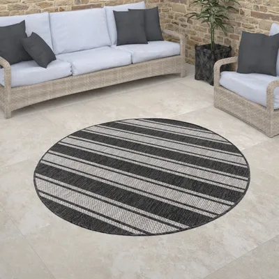 Produktbild von Outdoor Teppich rund Flachgewebe in Sisal-Optik mit Bordüre UV-beständig robust Grösse 80 cm Rund