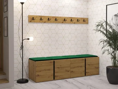 Obrázok produktu pre Nábytok do chodby s čalúnenými panelmi 42x42 SELAND 8 - dub artisan / zelený