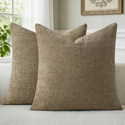 Productafbeelding van Kussensloop, 50x50 cm, bruin, chenille, set van 2