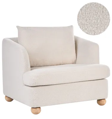 Zdjęcie produktu dla BELIANI Fotel złamana biel boucle drewniane nóżki z podłokietnikami do salonu kącika czytelniczego styl minimalistyczny