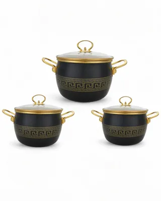 Image de MASTERPAN | Set de 3 casseroles avec couvercle |18cm|20cm|22cm| casseroles émaillées | acier carbone | induction | casserole avec couvercle | haute qualité, MP2640