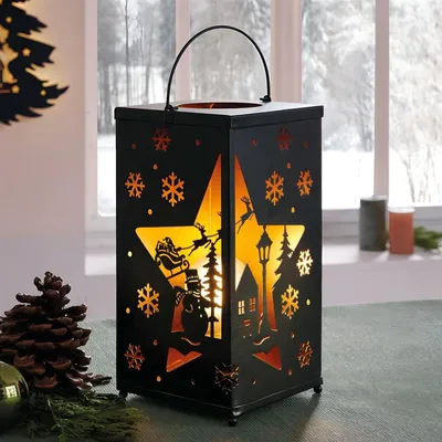 Produktbild von LED Laterne "Winterlandschaft" aus Metall, schwarz, Hängelaterne, Weihnachtsdeko, Leuchtdeko, Winterdeko