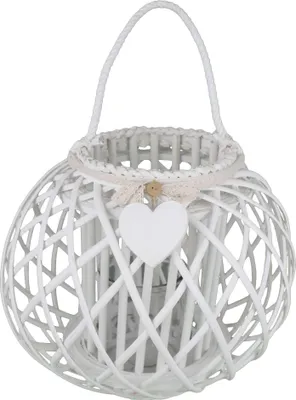 Immagine prodotto di MilaniHome.it - Lanterna In Vimini Elvire Colore Bianco Con Vetro E Nastro In Pizzo E Decoro A Cuoredi coloreBianco