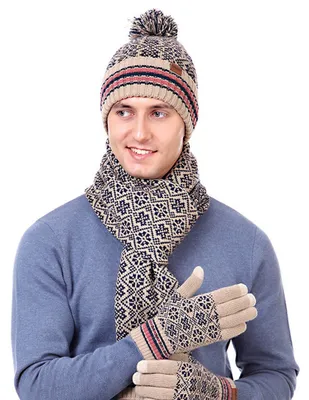Imagen del producto de Conjunto de invierno para adultos que incluye gorro de lana, bufanda y guantes, color beige