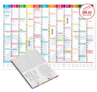 Produktbild von Wandkalender 2027 A2 Color Blocks Querformat – Jahresplaner Schulferien DE AT KW große Felder