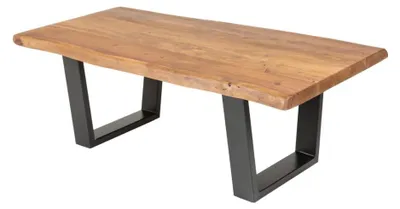 Productafbeelding van Salontafel ARKAYA 110 cm van massief acaciahout met U-vormige zwarte metalen poten