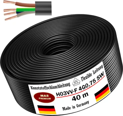 Produktbild von 40m Kunststoffschlauchleitung H03VV-F 4G0,75 Schwarz Leitung Gerätekabel