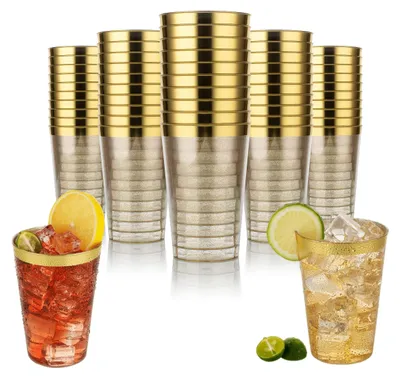 Wiederverwendbare Plastikbecher 330 ml, gold, 50 Stück, BPA-frei