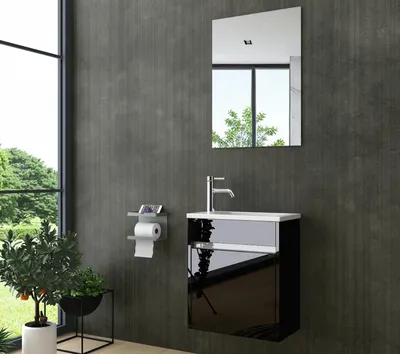 Produktbild von Badmöbel set Hochglanz 3 Tlg Schwarz Badezimmer Möbel badmöbel 46 cm Bad Möbel