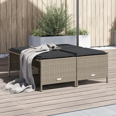 Produktbild von "im " Gartenhocker mit Kissen 4 Stk. - möbel für den Garten - Hellgrau Poly Rattan - Gartenhocker CC16944