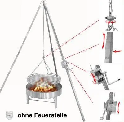 Produktbild von Schneider Edelstahl Dreibeingrill Höhe 160 cm Rost Ø 60 cm ohne Feuerstelle