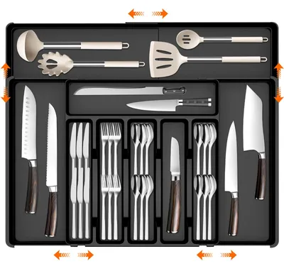 Verstellbarer Besteckkasten, 6-10 Fächer, Kunststoff, 33-56,5 cm