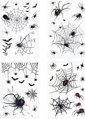 Produktbild von Oblique Unique Temporäre Tattoos Spinnen mit Netz 4 Bögen 46 Motive für Halloween Geburtstag Kinder Grusel Motto Party