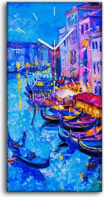 Produktbild von Wohnzimmer-Bild Leinwand Uhr 30x60 Malerei Abstrakte Stadt Gebäude Fluss Boote - weiße Hände