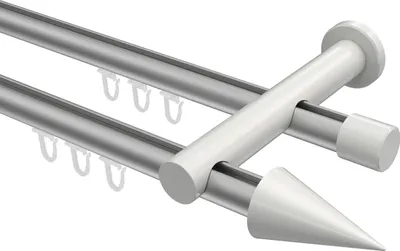 Produktbild von Interdeco Innenlaufstange / Gardinenstange mit Innenlauf Silbergrau / Weiß, Typ Platon Savio (Kegel), 20 mm Ø 2-läufig, 280 cm