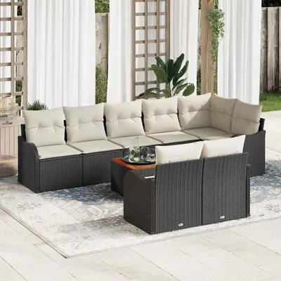 Produktbild von Maison Exclusive - Gartensofa-set 9 stk. Schwarz und Creme Poly-Rattan