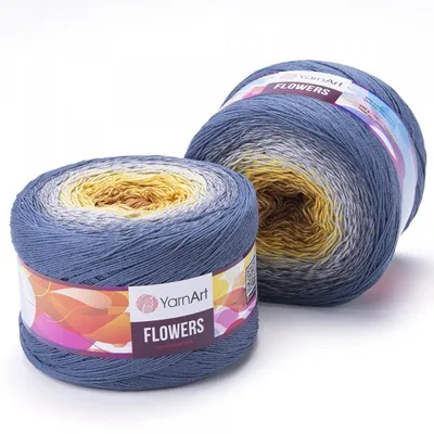 Produktbild von YarnArt Flowers 316 Farbverlaufsgarn – 55% Baumwolle, 45%.Polyacryl, 1000 m, Jeans-Perle-Honig