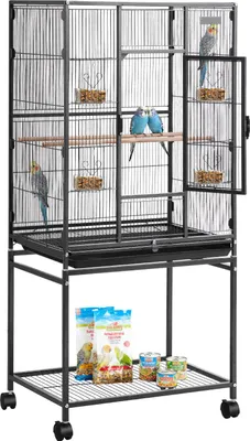 Immagine prodotto di Gabbia per uccelli VEVOR, 625x425x1370 mm, voliera in ferro battuto per uccelli con posatoi, ciotola e ciotole in plastica, ruote, casetta per pappagalli, cince blu, cacatua e canarini