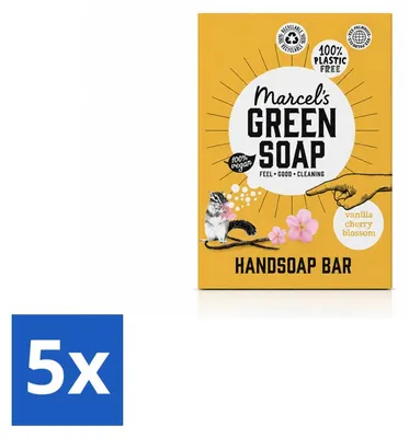 Produktbild von 5 x Marcel's Green Soap Handseifenstück - Vanille & Kirschblüte - 90 g - Vorteilspackung - 5 Stücke