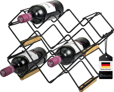 Image de eluno Casier à vin en set de 2 pour 5 bouteilles chacun, en métal et bambou, empilable