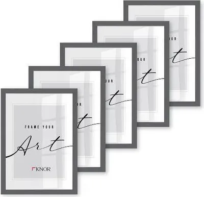 Produktbild von 🖼️KNOR®️ Bilderrahmen 24x30 cm Grau, 10er Set Posterrahmen, Bilderrahmen, Fotorahmen, bruchsicheres Acrylglas, Picture Frame 24x30, zum Aufhängen & Aufstellen 🎨Isabella Kollektion