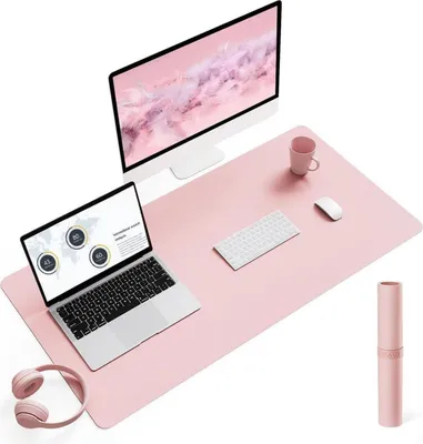 Image de Grand tapis de souris de bureau avec cuir et daim 90x43cm rose