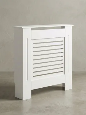 Produktbild von Moderne Heizkörperverkleidung mit Lamellenoptik aus wärmebeständigem "Mdf", Weiß. 78x19x82 cm | Kadima Design