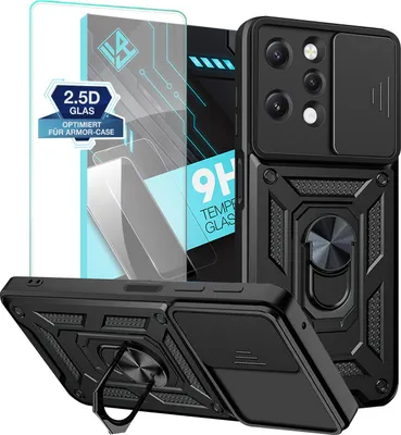Produktbild von Armor Handyhülle für Xiaomi Redmi 12 mit 9H Displayglas Displayschutz Kameraschutz Handy Panzer Case Cover Schutzhülle Outdoor Farbe: Schwarz