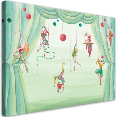 Produktbild von Leinwandbild Heißluftballon, fliegendes Haus und Fisch 90x60 Feeby Grün bild für die wand bereit zum aufhängen