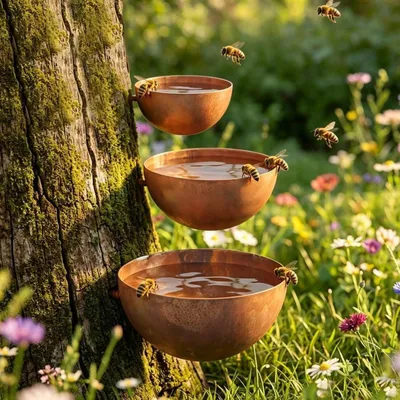 Image de Lot de 3 piquets de jardin en métal, pour abreuvoir à insectes et à oiseaux, diamètre 6/8/10 cm