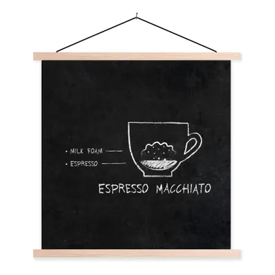 Produktbild von MuchoWow® Textilposter Zitate - Kaffee - Espresso Macchiato - Vintage - Text 60x60 cm mit holzfarbenen Rahmen - Wanddekoration
