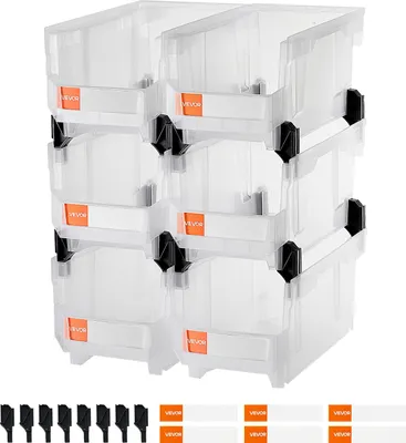 Zdjęcie produktu dla Pudełka Do Układania W Stosy Vevor 6 Szt 377X215X180 Mm Mocne I Praktyczne
